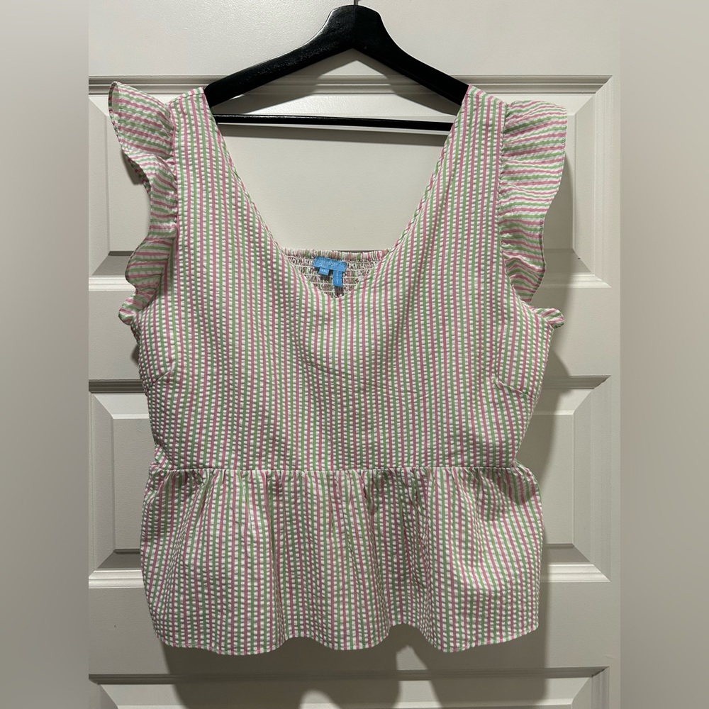 💕Draper James bubblegum pink and lime green stripe top 💕